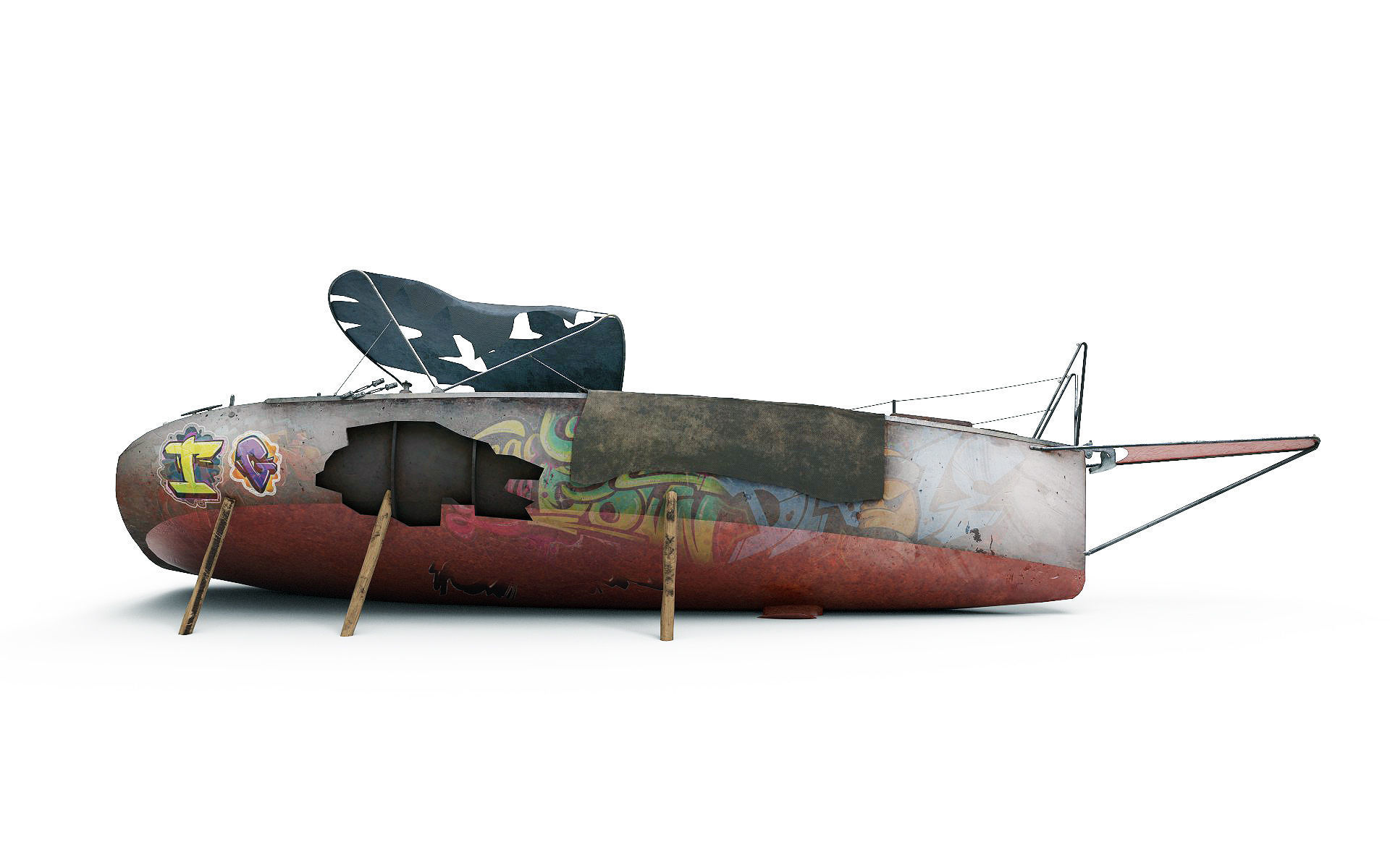 Abandoned small sailboat 3D model_1