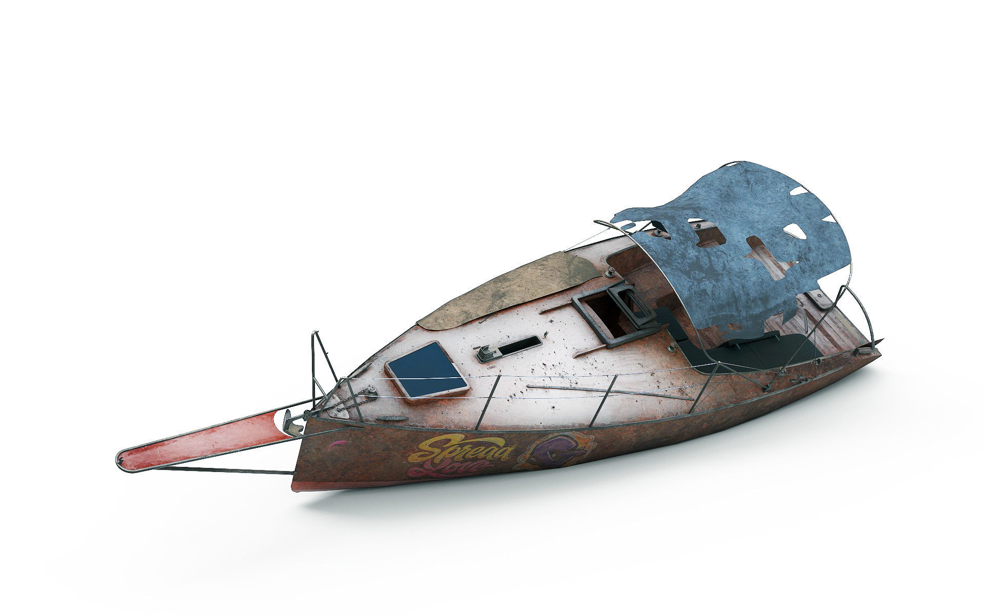 Abandoned small sailboat 3D model_5