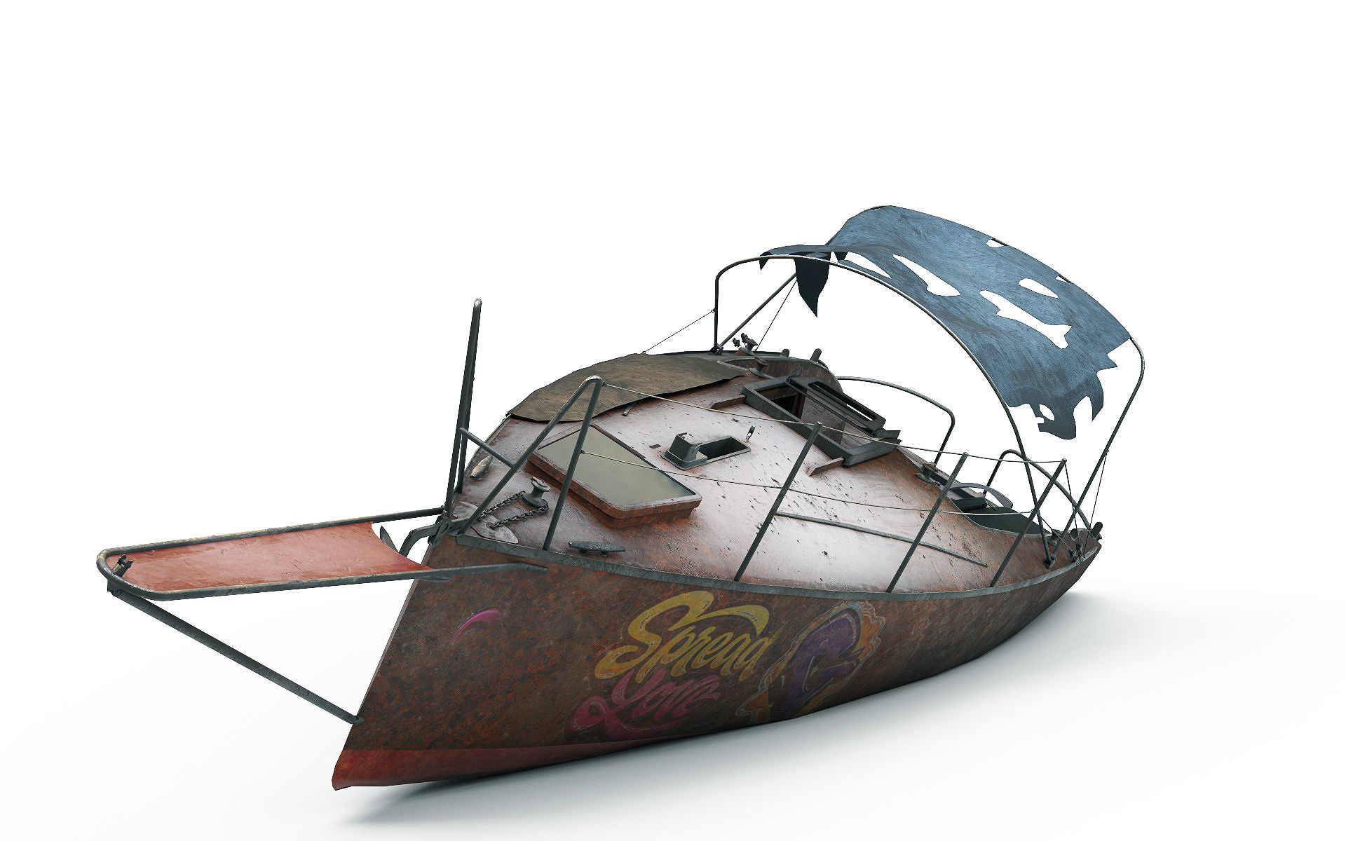 Abandoned small sailboat 3D model_2