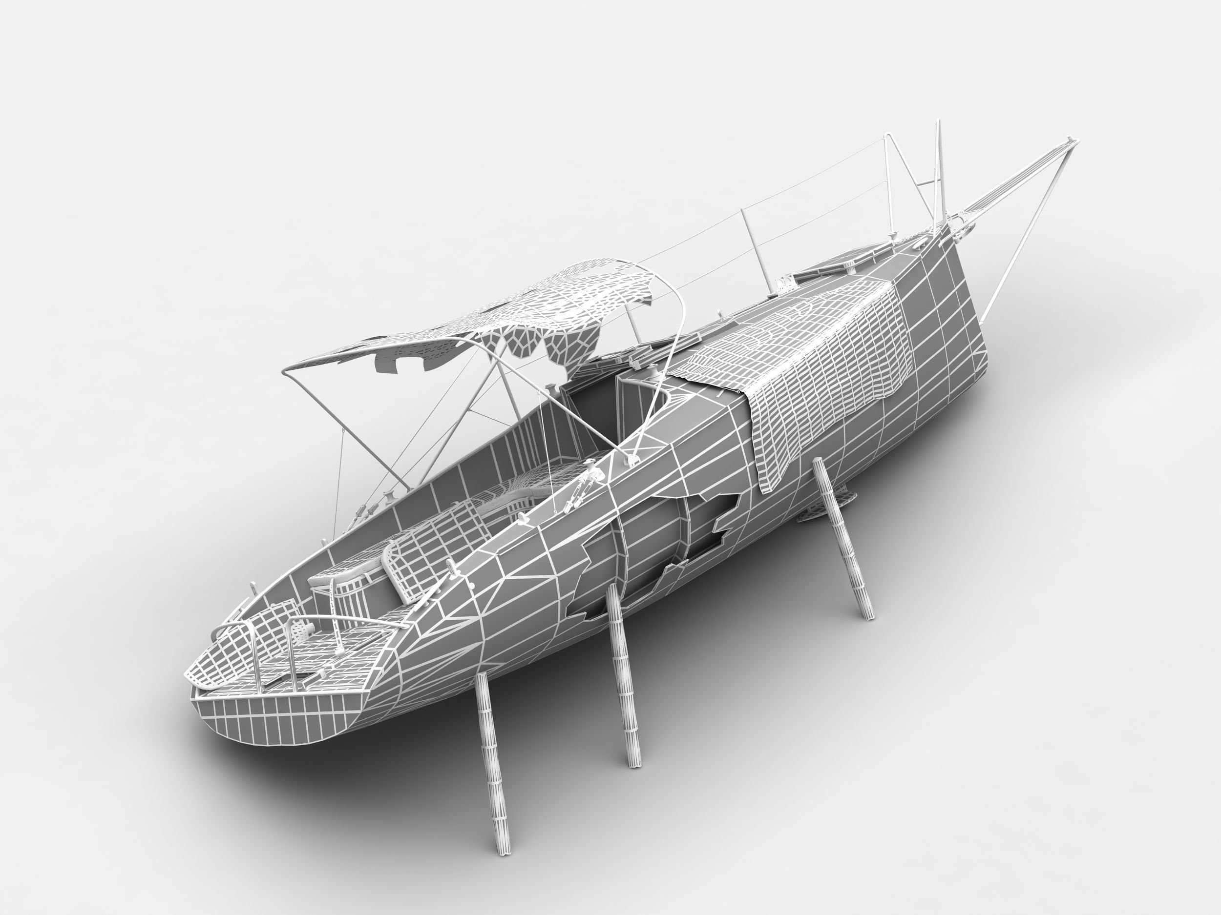 Abandoned small sailboat 3D model_3