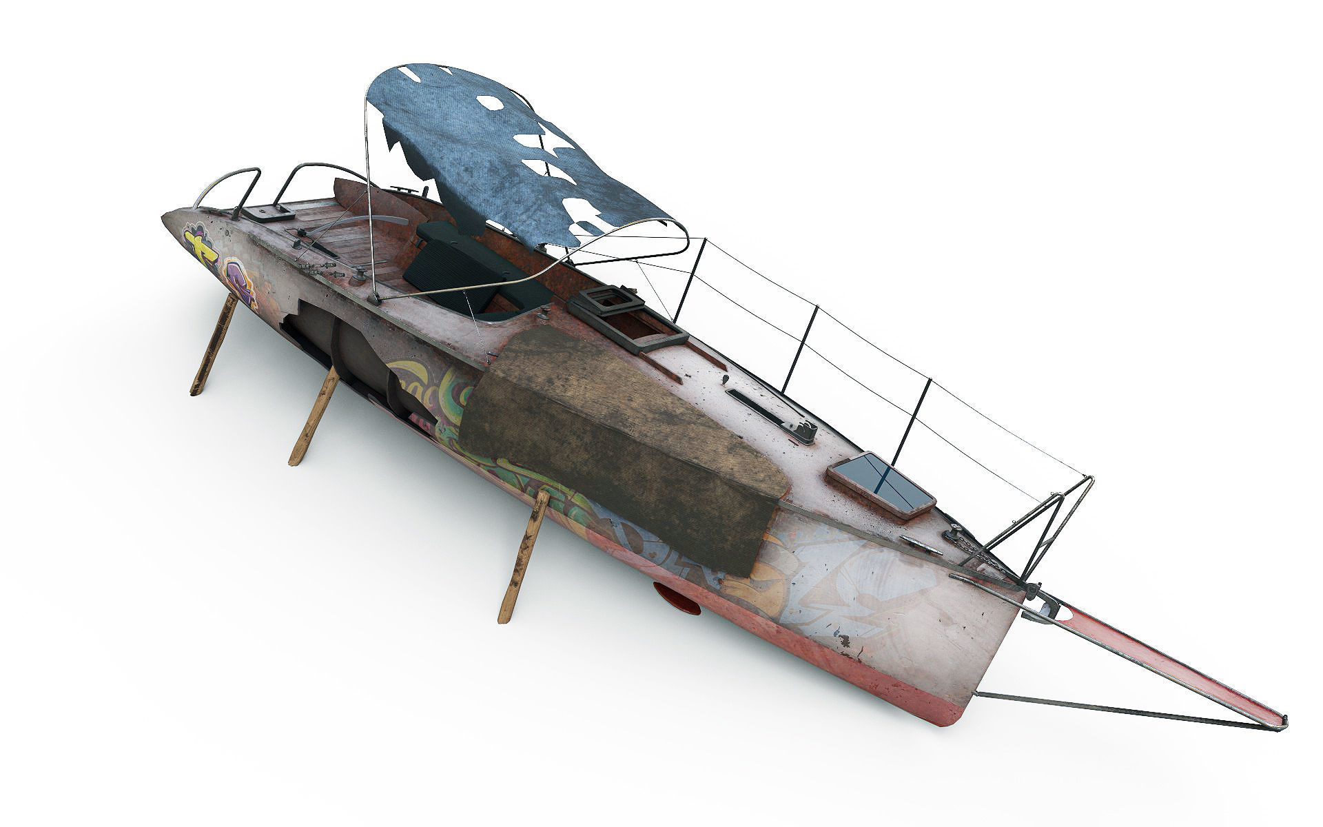 Abandoned small sailboat 3D model_7