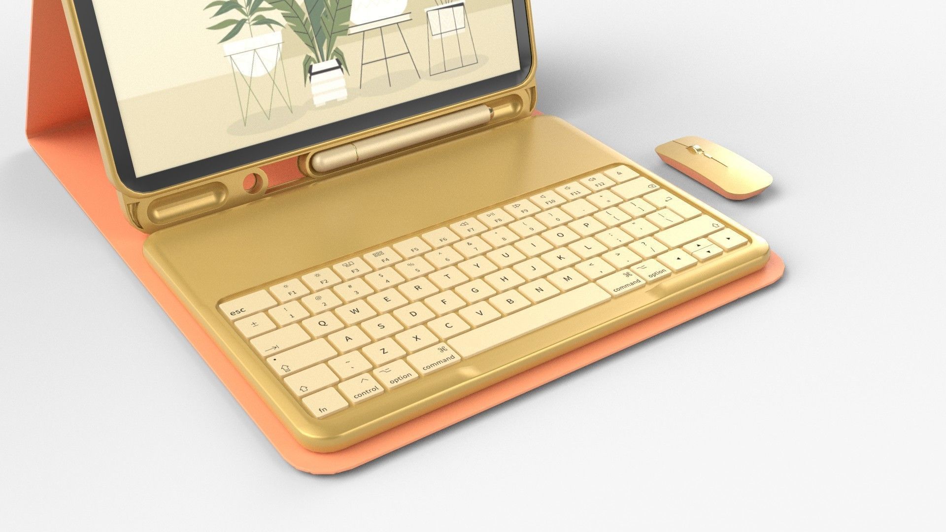 Modern Pc Tablet Set Pen Mouse Gold Like Version 3D model_4