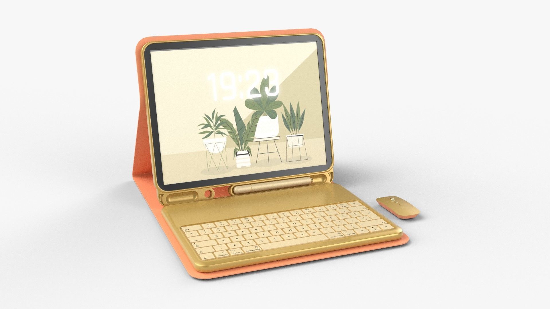 Modern Pc Tablet Set Pen Mouse Gold Like Version 3D model_1