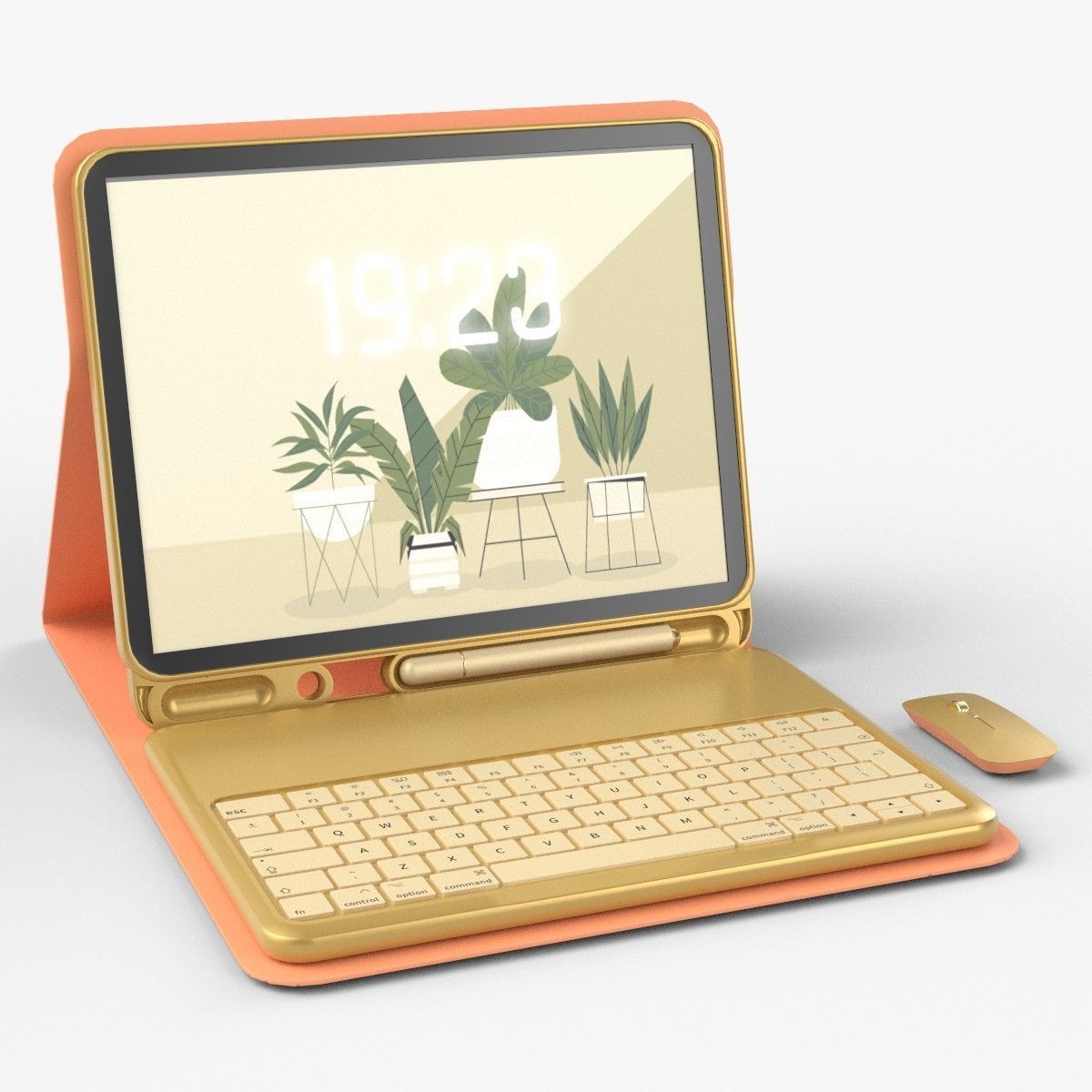 Modern Pc Tablet Set Pen Mouse Gold Like Version 3D model_22