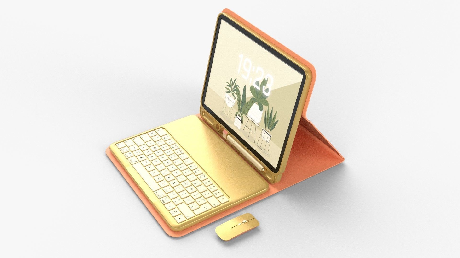 Modern Pc Tablet Set Pen Mouse Gold Like Version 3D model_2