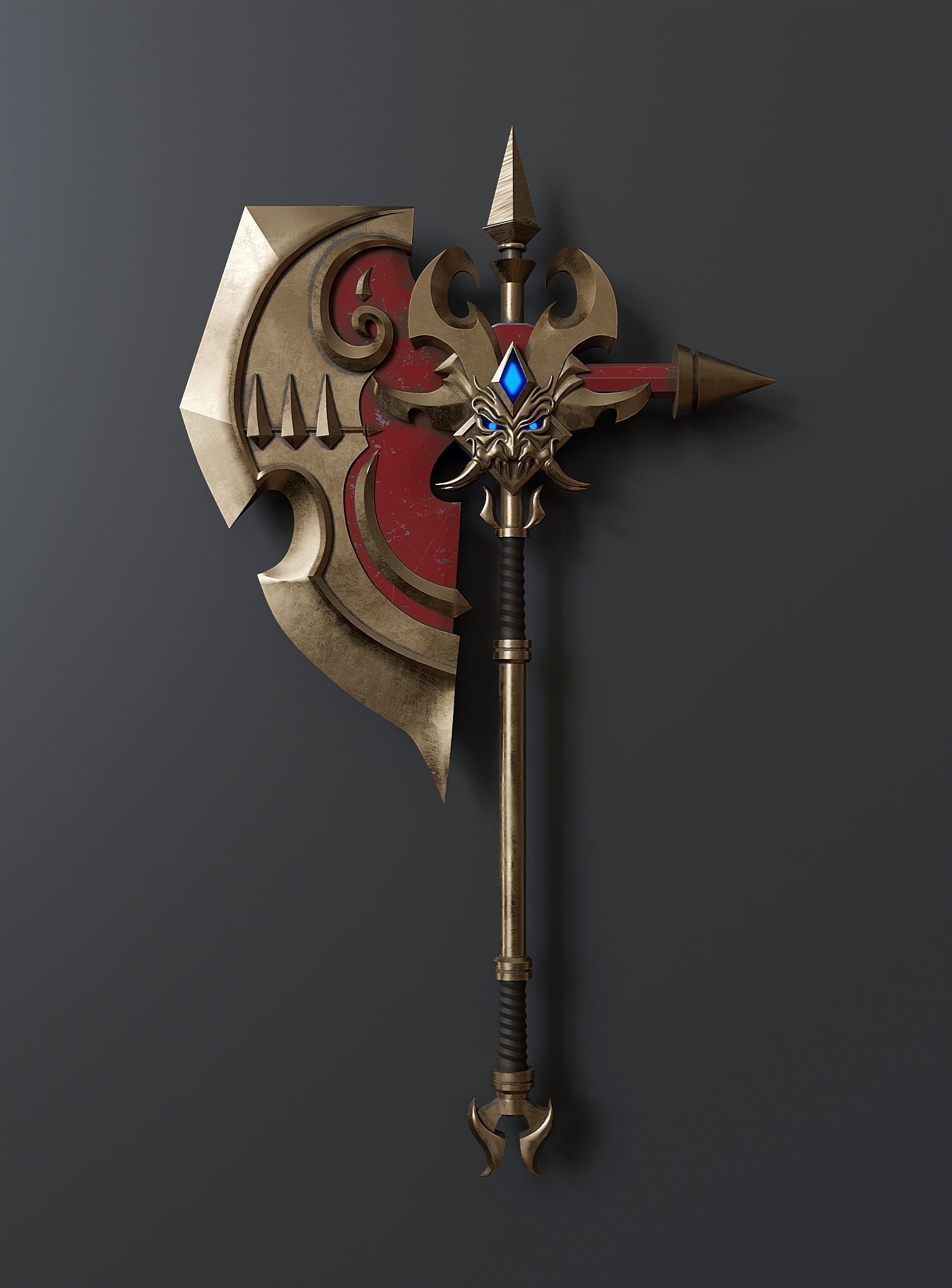 Stylized Viking battle ax 3D model_3