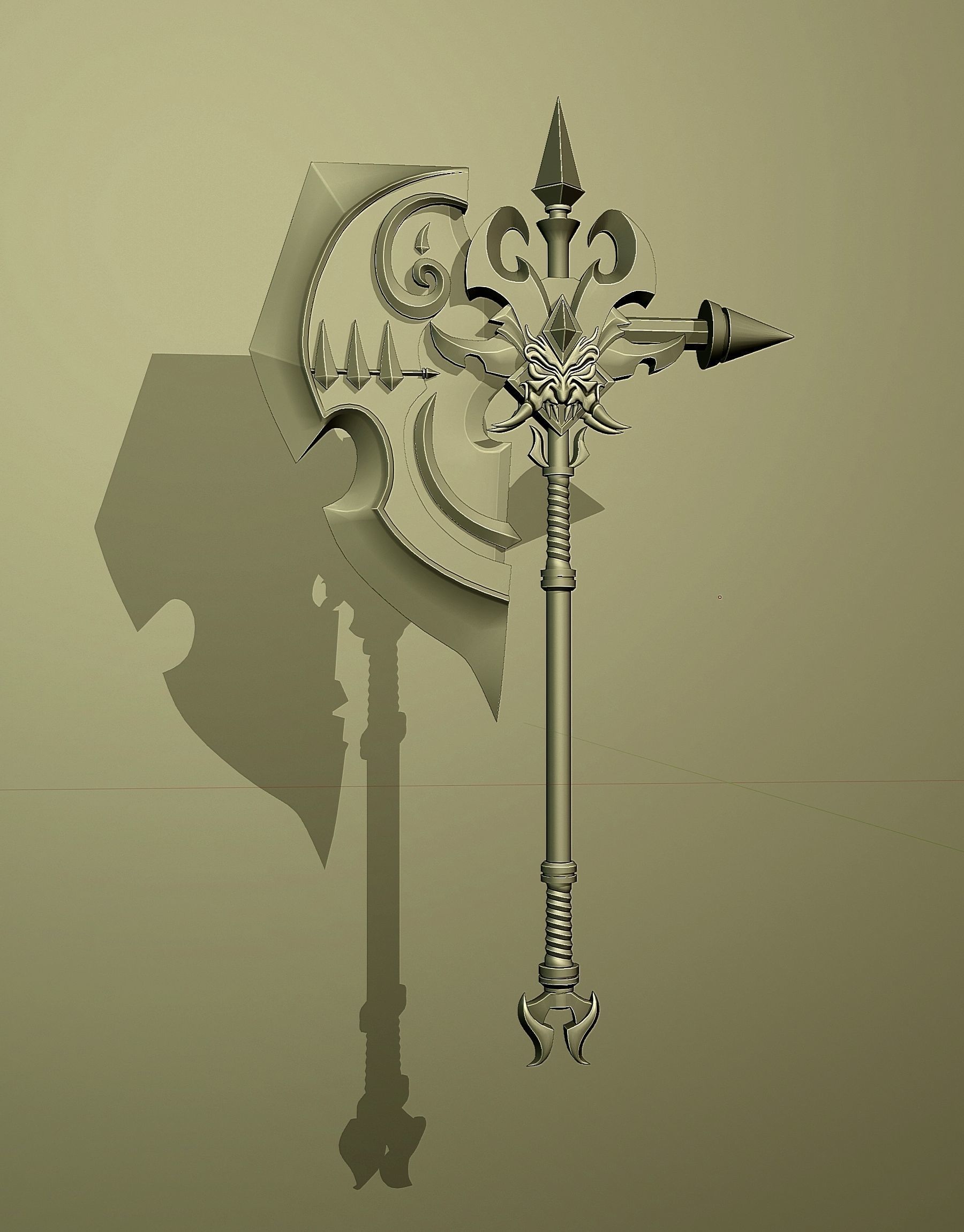 Stylized Viking battle ax 3D model_5