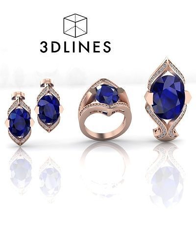 Jewelry set ring-earring-Pendant oval stones 3D print model
