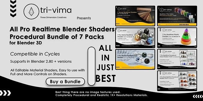 All Pro Realtime Blender Shaders Procedural Bundle of 7 Packs Texture