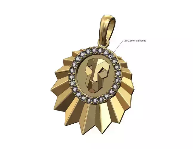 Diamond halo lion sunburst faceted pendant with bail