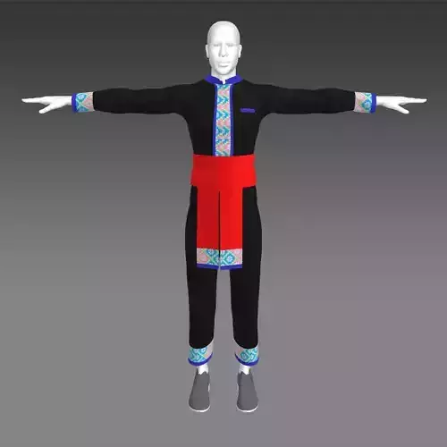 Hmong man traditional pants outfit 3d cartoon 