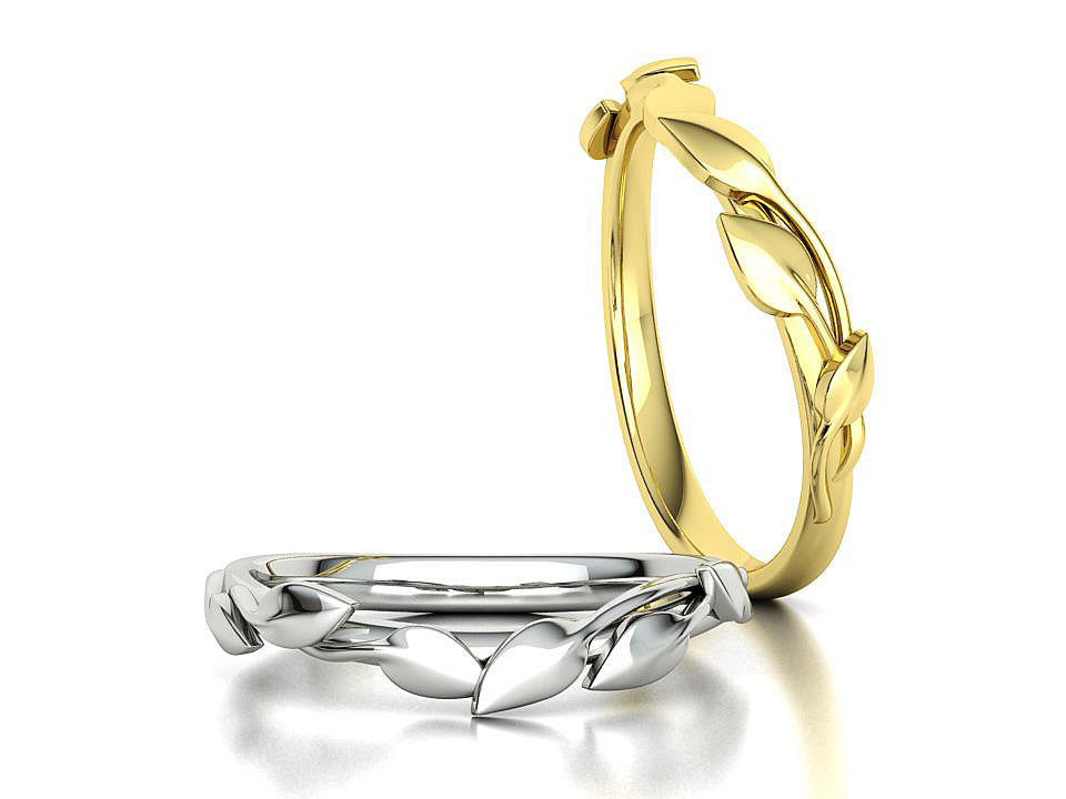 Floral  Wedding band Leaves gold ring 3dmodel 3D print model_3