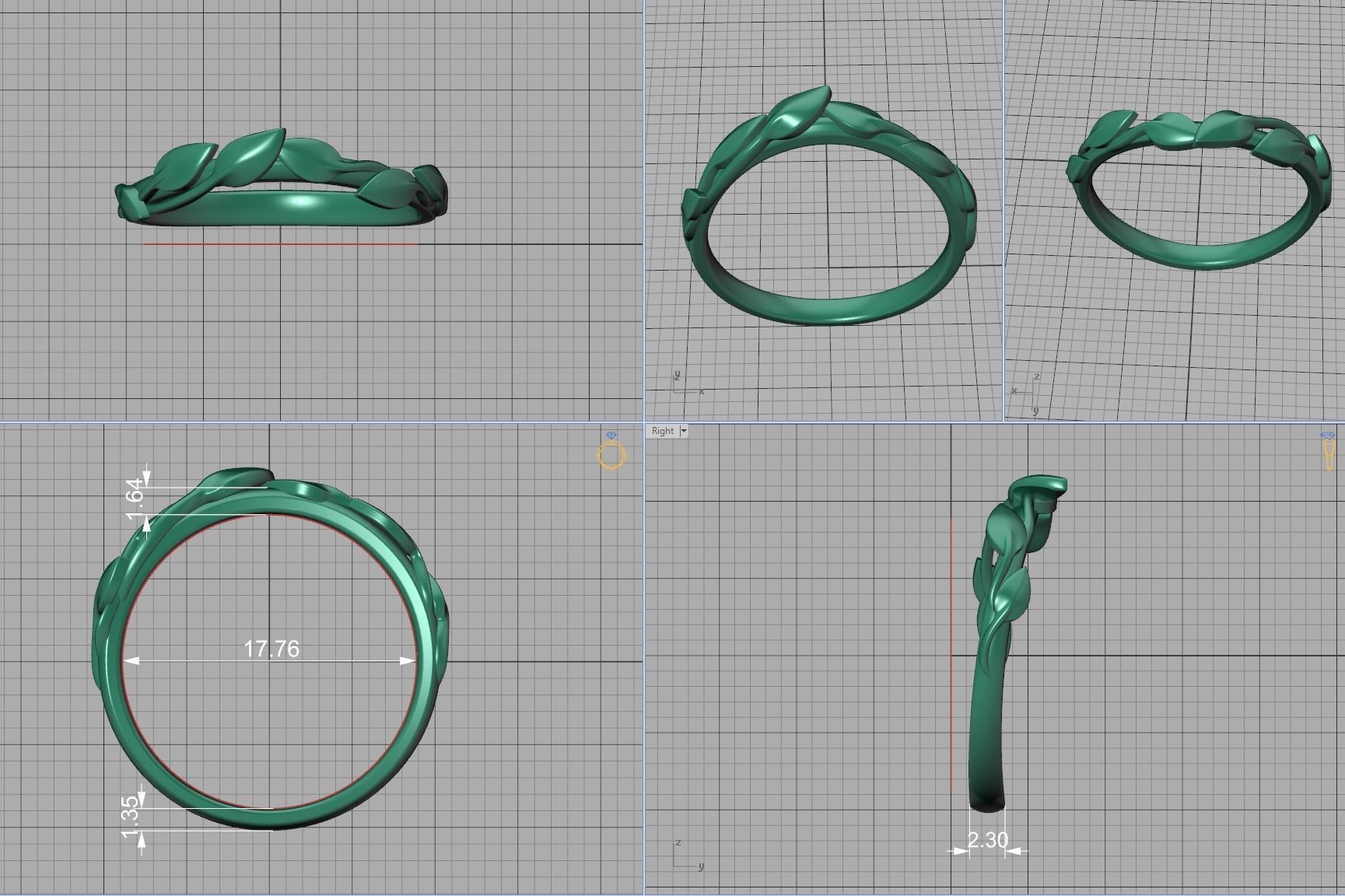 Floral  Wedding band Leaves gold ring 3dmodel 3D print model_7