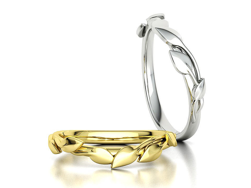 Floral  Wedding band Leaves gold ring 3dmodel 3D print model_1