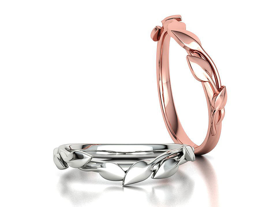 Floral  Wedding band Leaves gold ring 3dmodel 3D print model_2