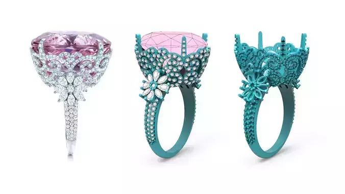 Tiffany rose kunzite ring 3d print model