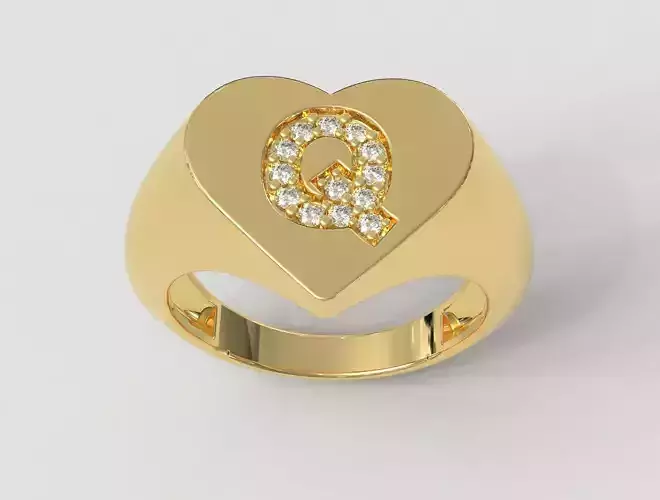 Heart Letter Ring - Q