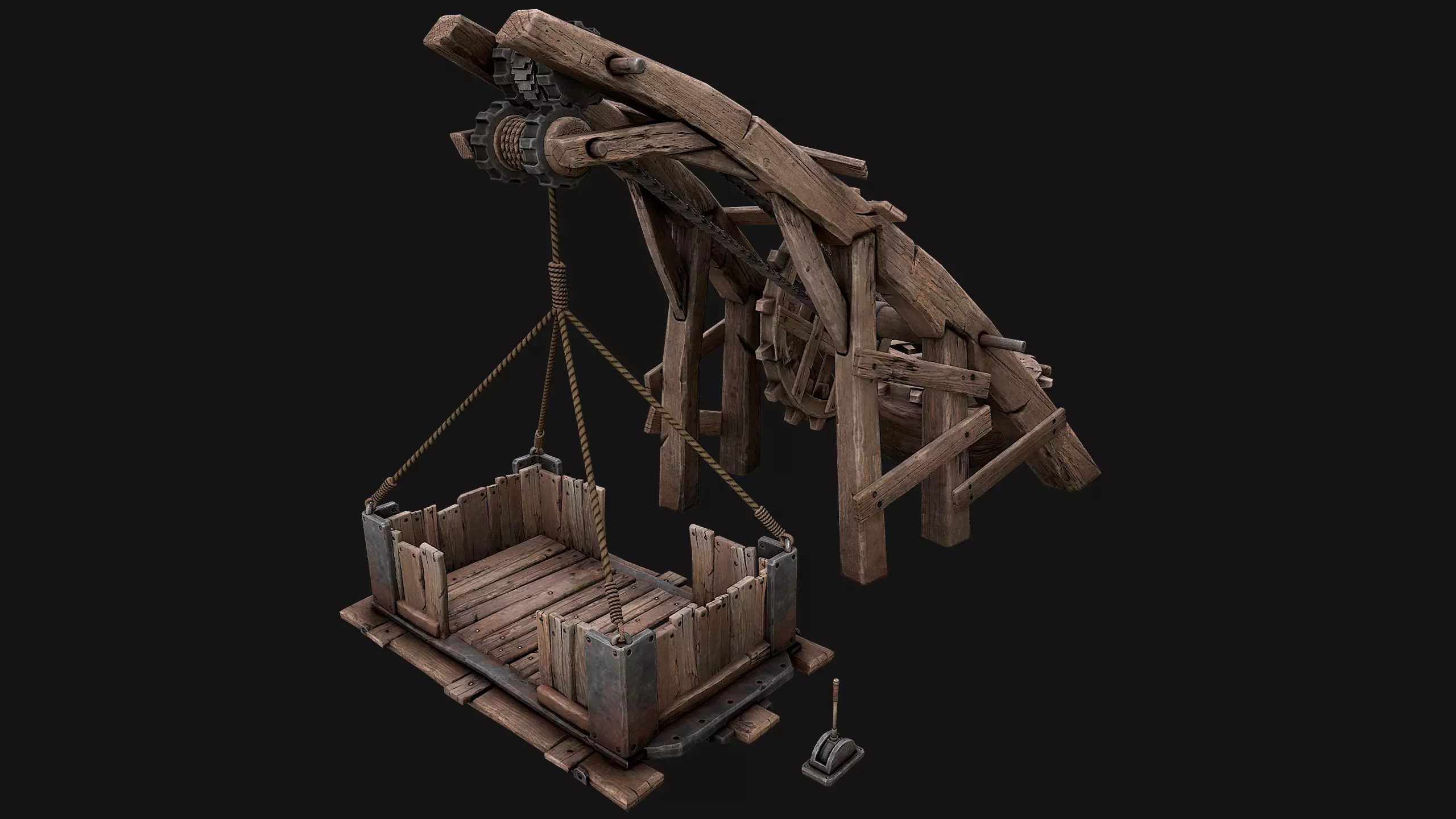 Medieval Lift Elevator Low-poly 3D model_0