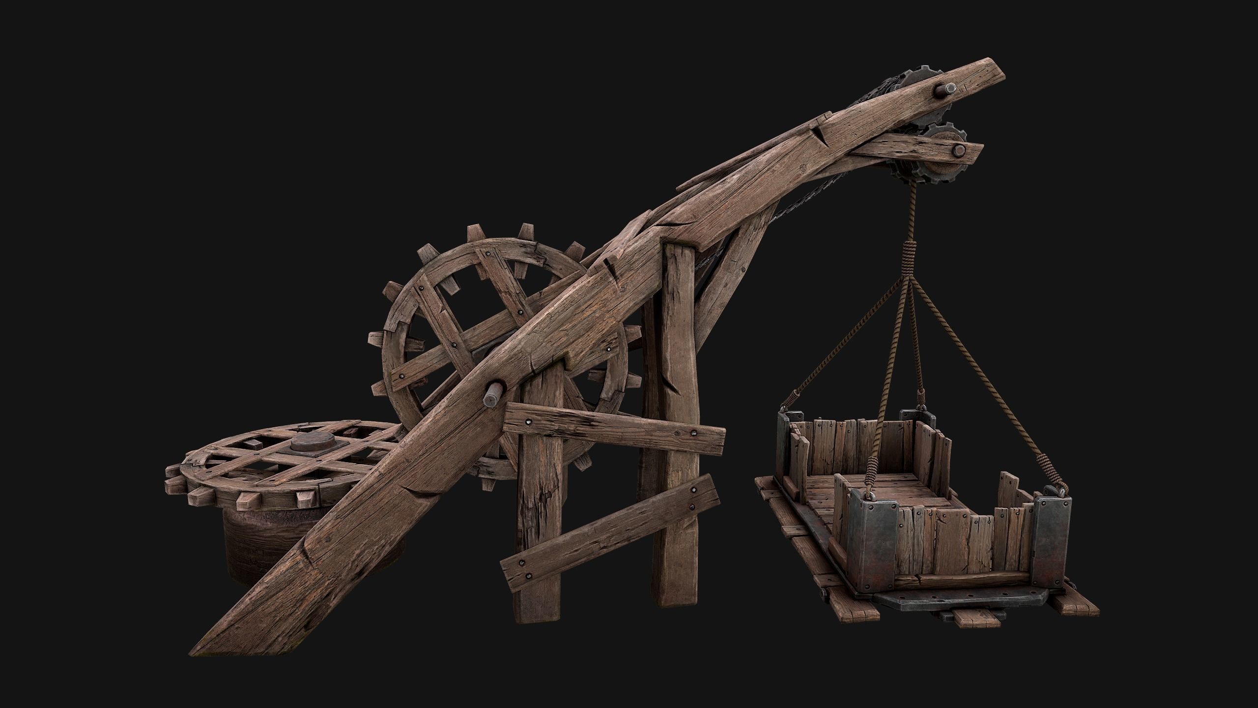 Medieval Lift Elevator Low-poly 3D model_4