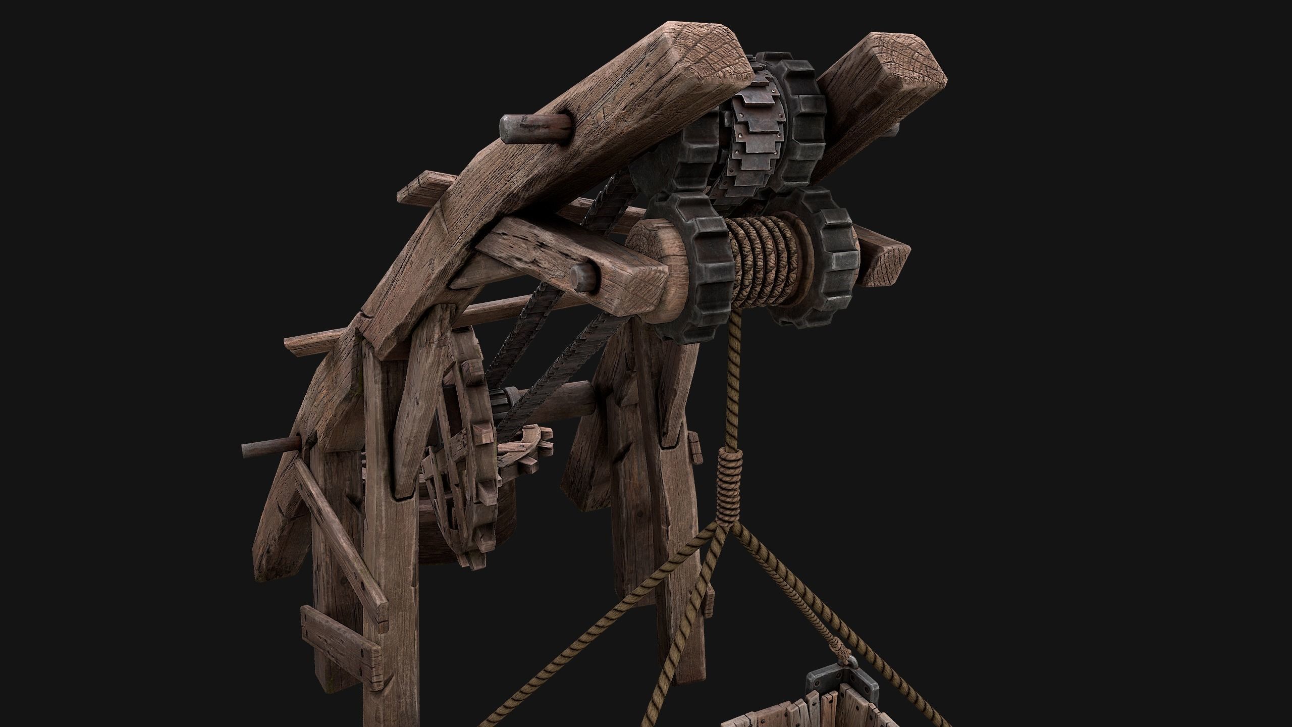 Medieval Lift Elevator Low-poly 3D model_5