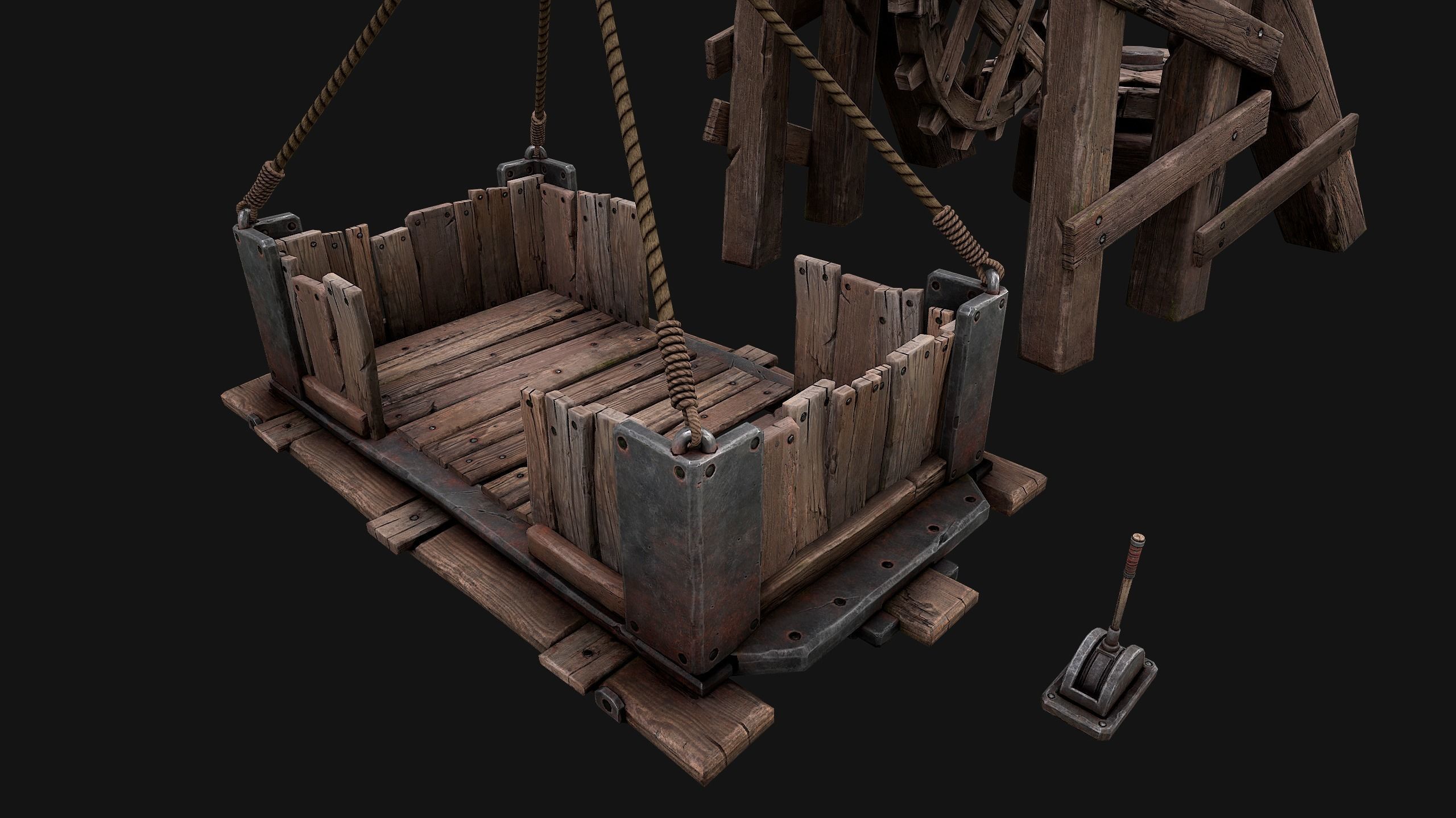 Medieval Lift Elevator Low-poly 3D model_28