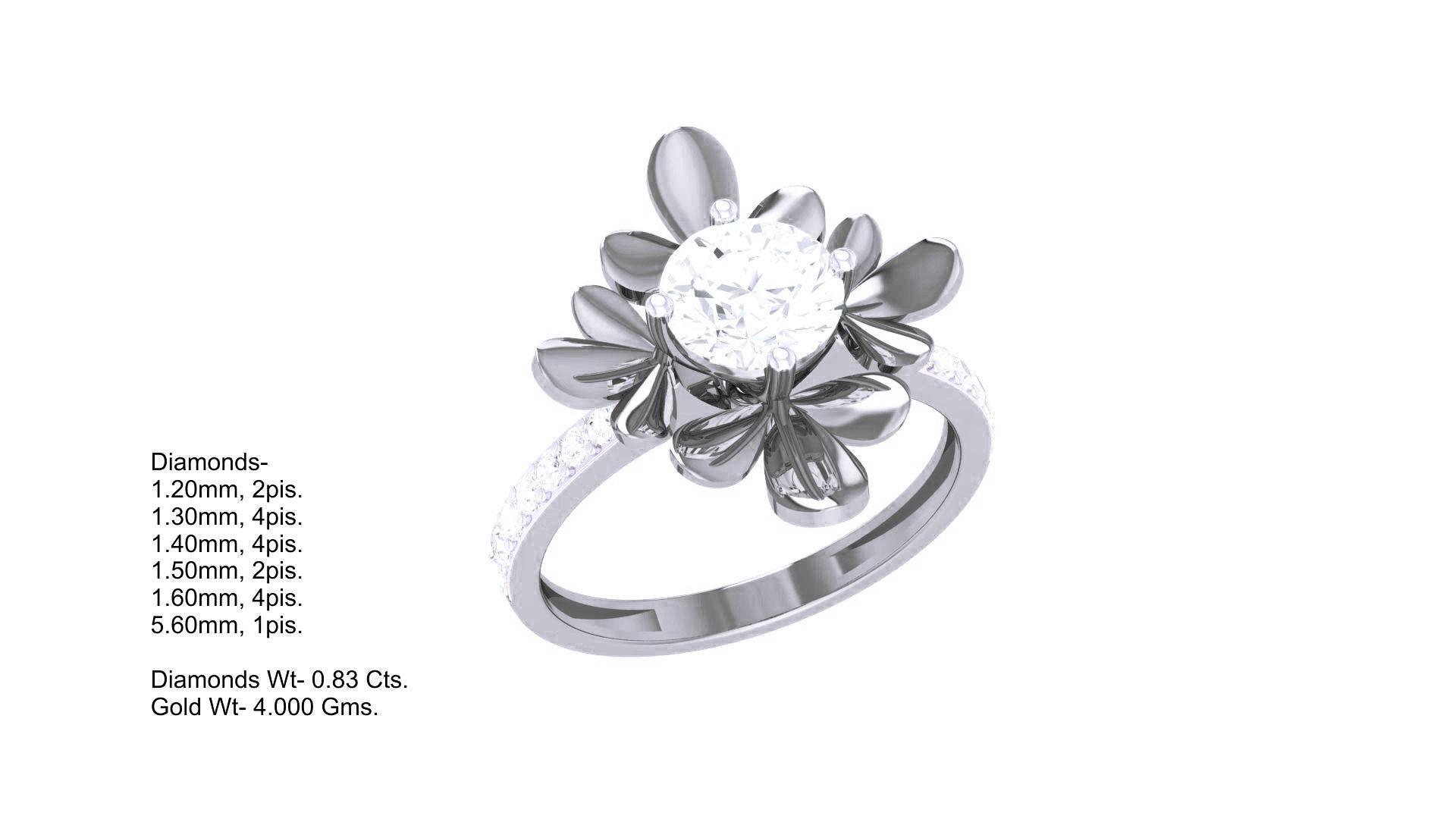 Women Mono Single Diamond Solitaire Ring 3dm stl renders details 3D print model_3