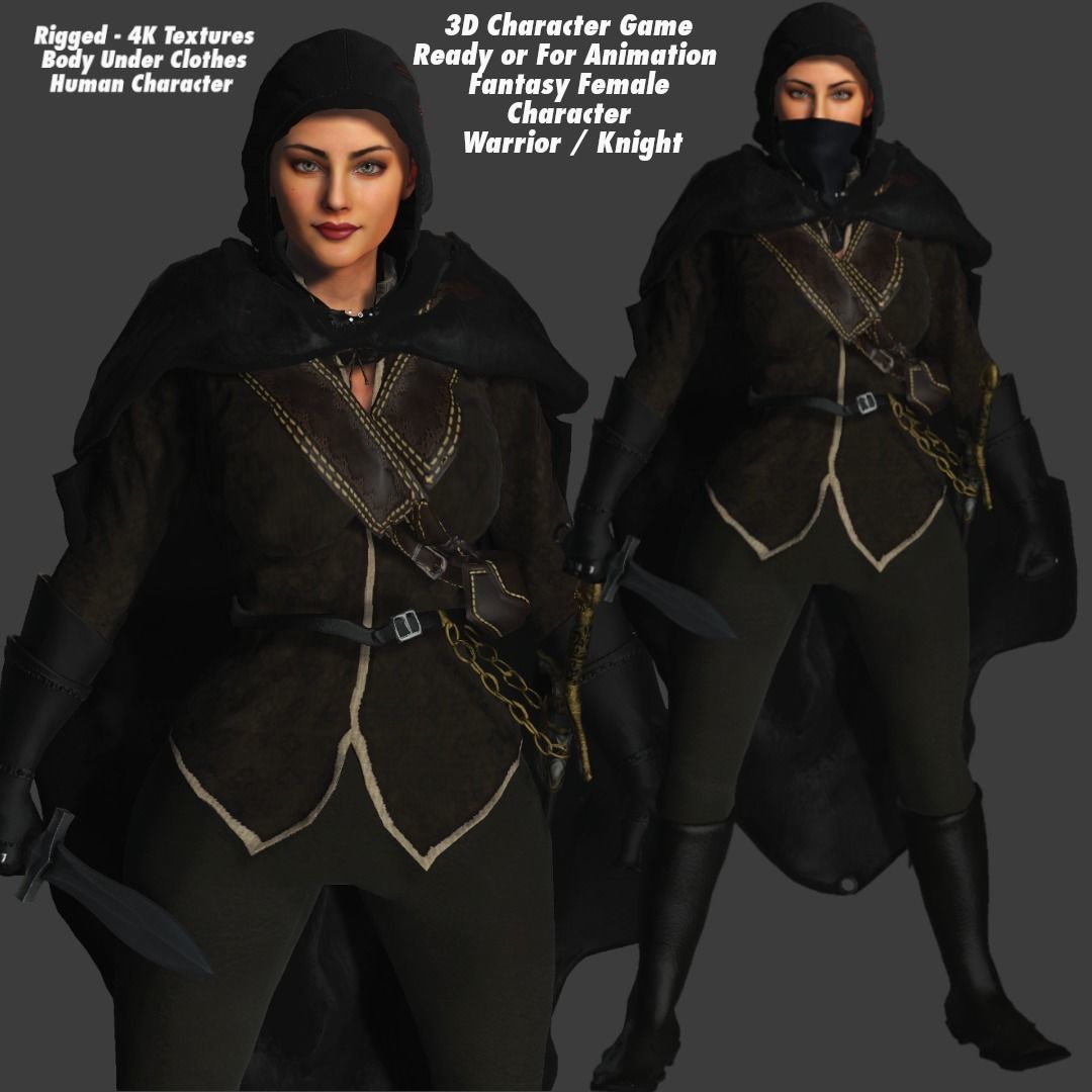 AAA 3D FANTASY WARRIOR  ASSASSIN - REALISTIC RIG GAME CHARACTER Low-poly 3D model_1