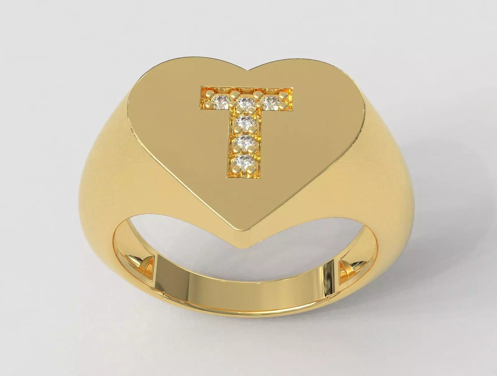 Heart Letter Ring - T 3D print model_0