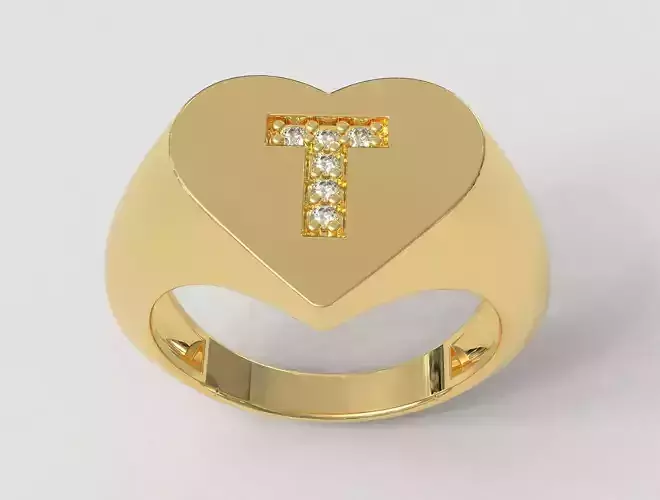  Heart Letter Ring - T