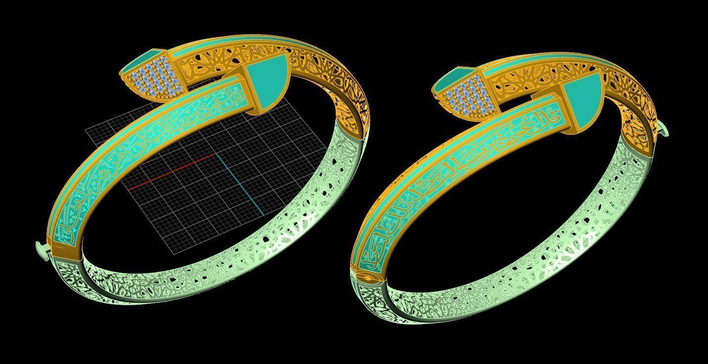 Islamic gold bracelet direct casting 3D model_2