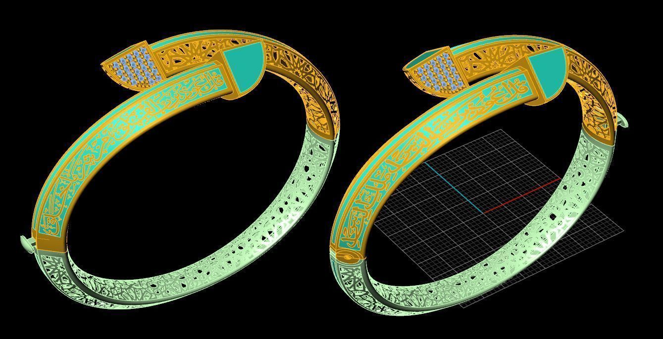 Islamic gold bracelet direct casting 3D model_3