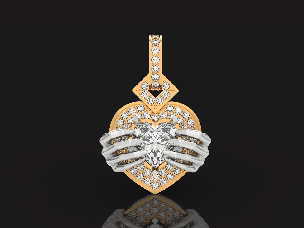 heart pendant with hands 862 3D print model_1