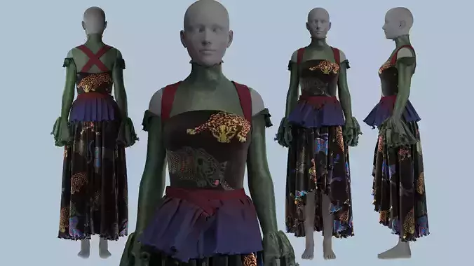 Tiger Print Velvet Dress Fitted to Gen8 Body Mesh