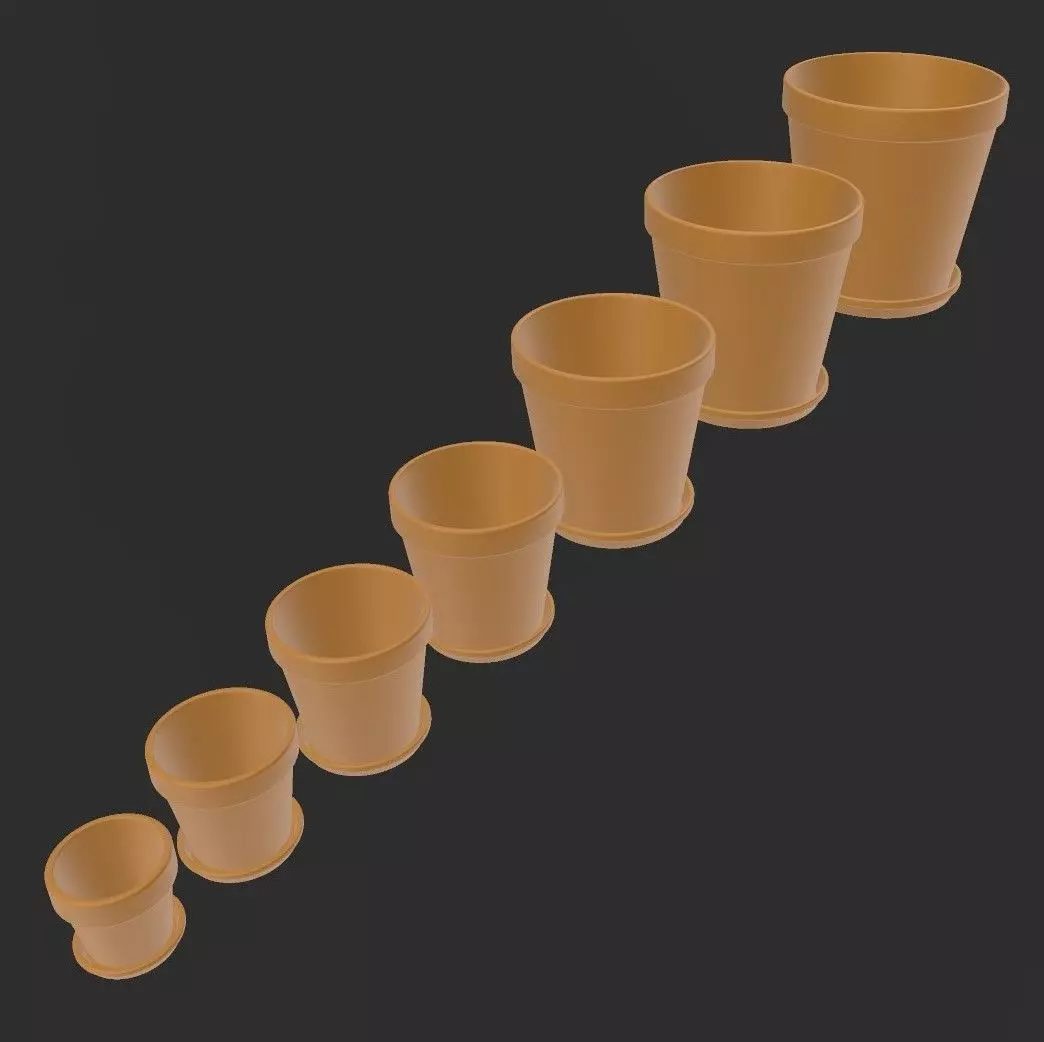 Clay Planter Pot Set with Saucers 3D print model