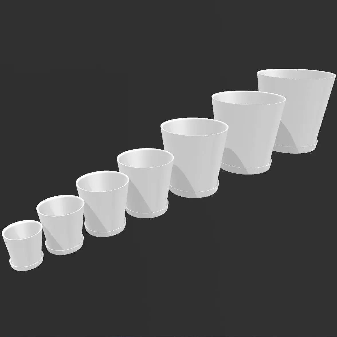 Plain Planter Pot Set with Saucers 3D print model