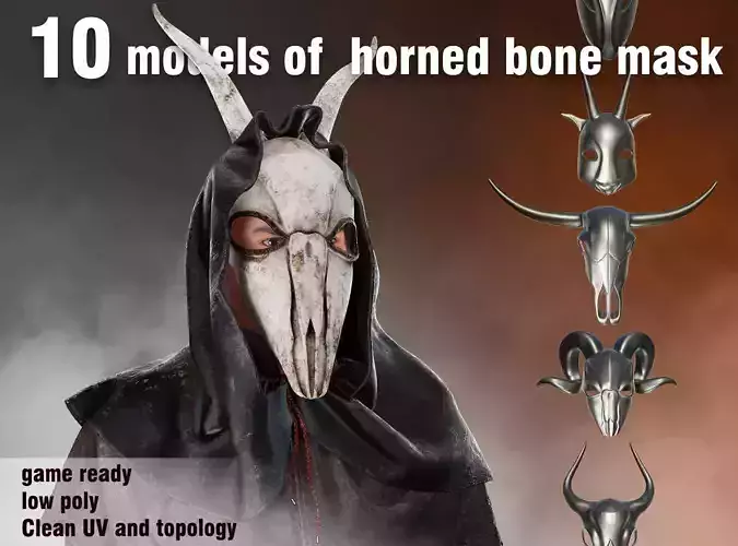 Horned bone mask Low-poly 3D model