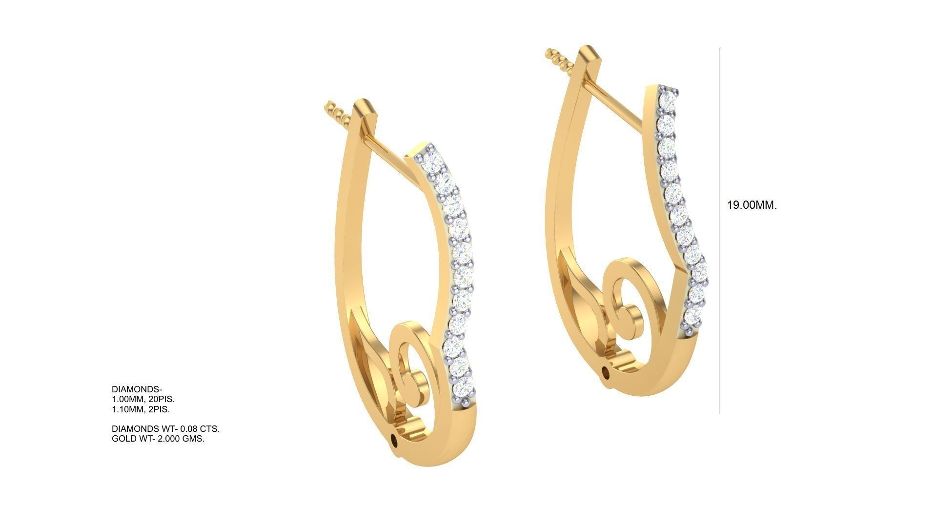 Geometric Theme Diamond Earrings obj stl 3dmf renders details 3D print model_3