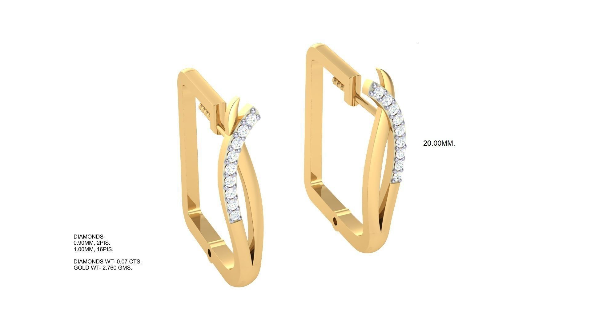 Geometric Theme Diamond Earrings obj stl 3dmf renders details 3D print model_4