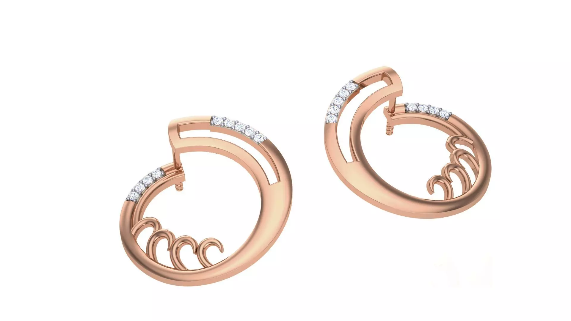 Geometric Theme Diamond Earrings obj stl 3dmf renders details 3D print model_0