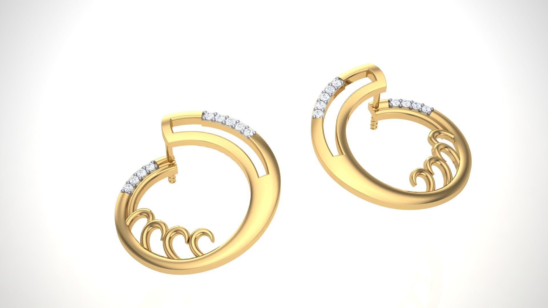 Geometric Theme Diamond Earrings obj stl 3dmf renders details 3D print model_2