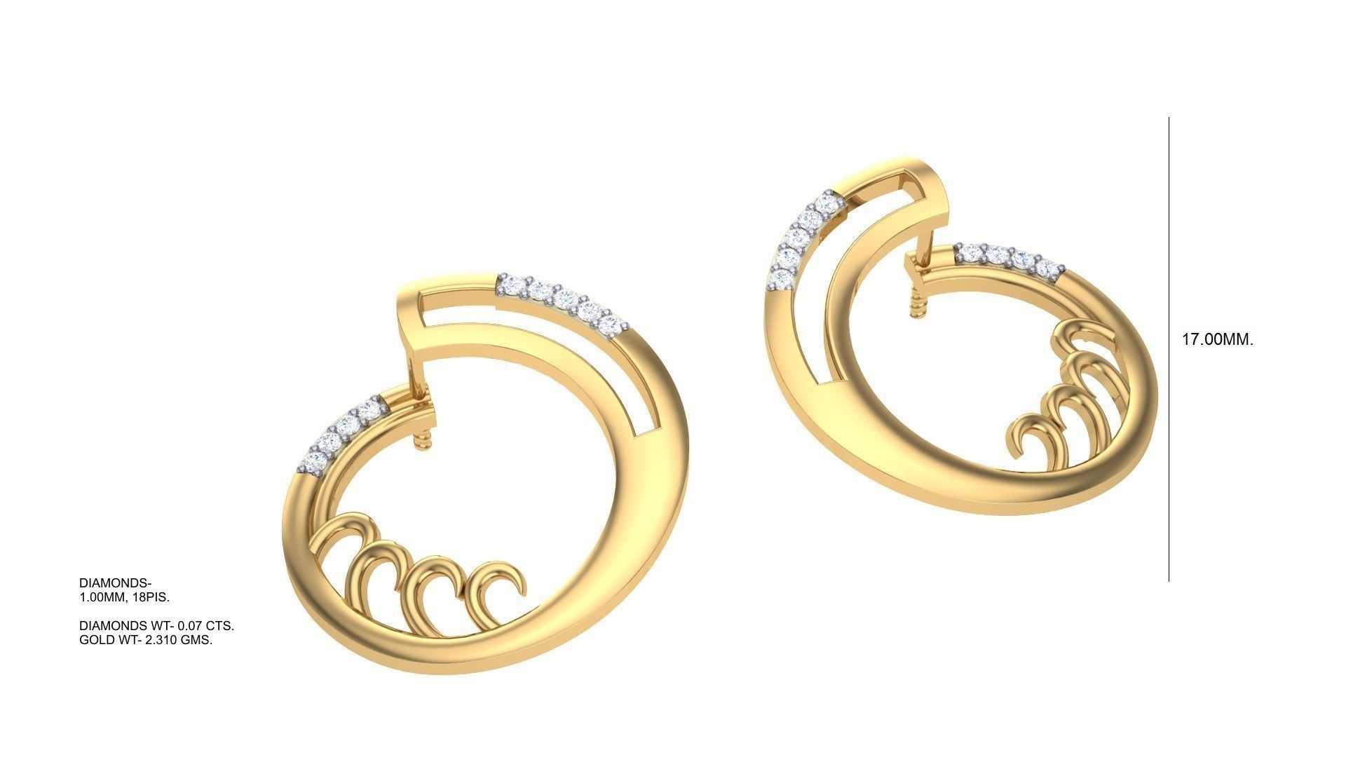 Geometric Theme Diamond Earrings obj stl 3dmf renders details 3D print model_3