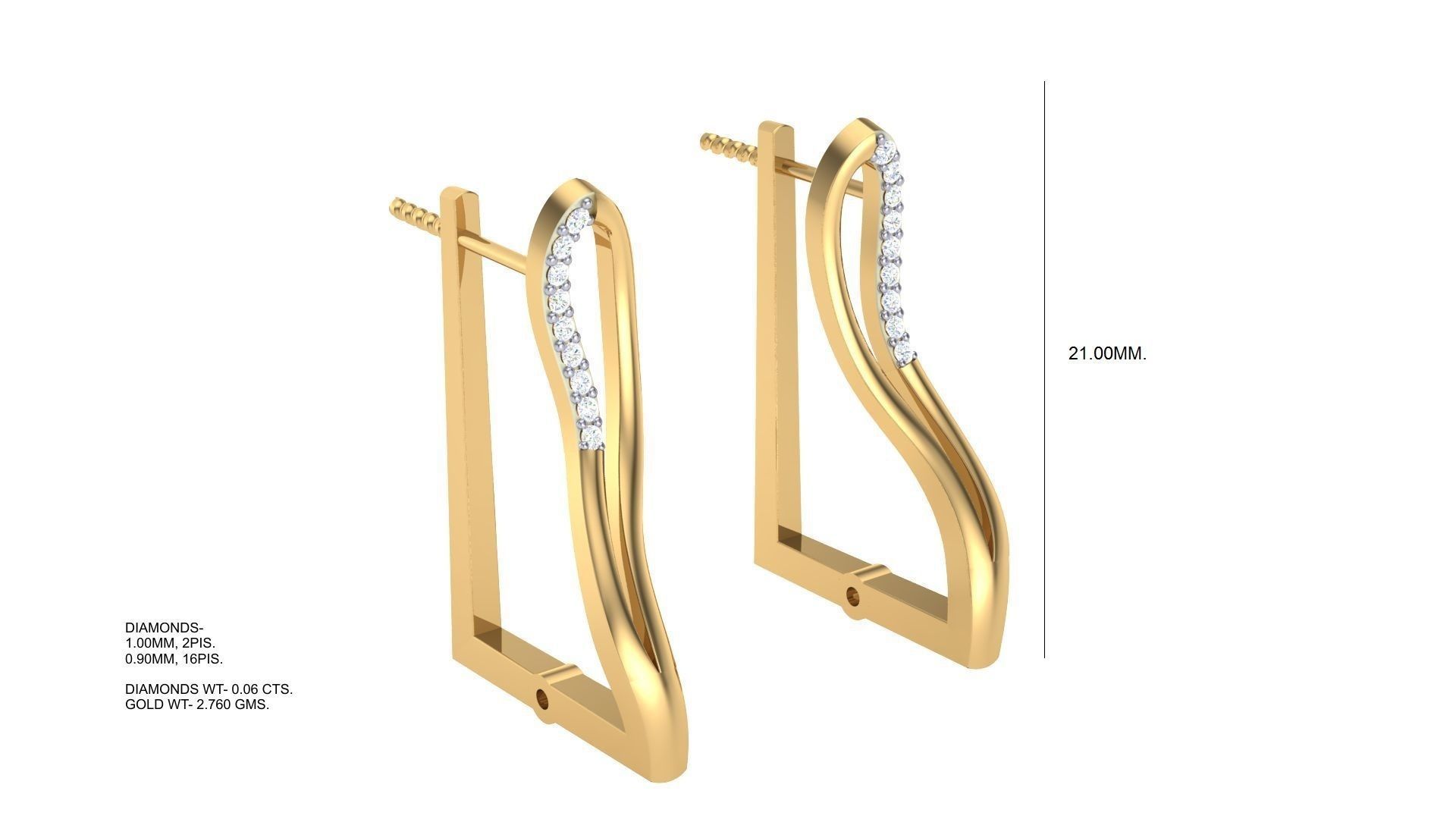 Geometric Theme Diamond Earrings obj stl 3dmf renders details 3D print model_3