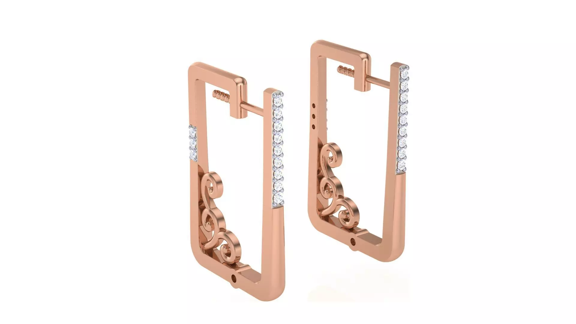 Geometric Theme Diamond Earrings obj stl 3dmf renders details 3D print model_0