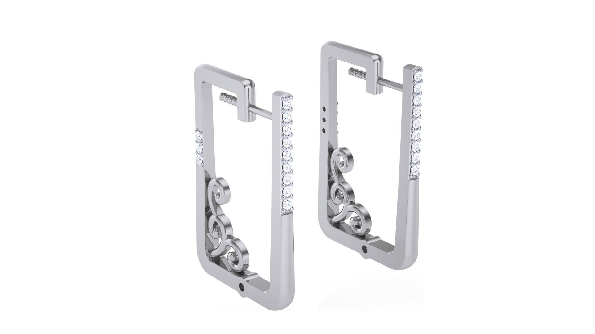 Geometric Theme Diamond Earrings obj stl 3dmf renders details 3D print model_1