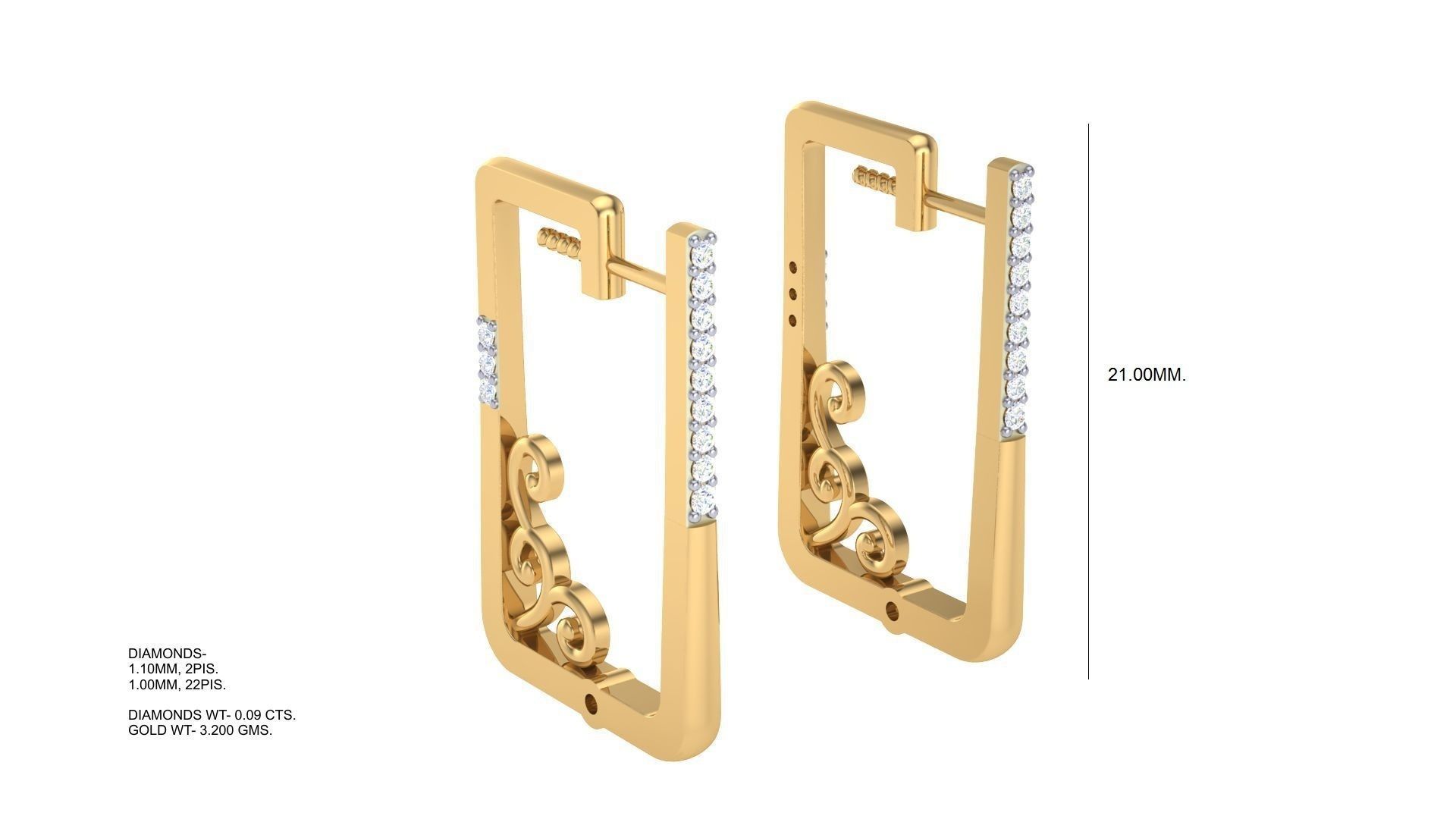 Geometric Theme Diamond Earrings obj stl 3dmf renders details 3D print model_3