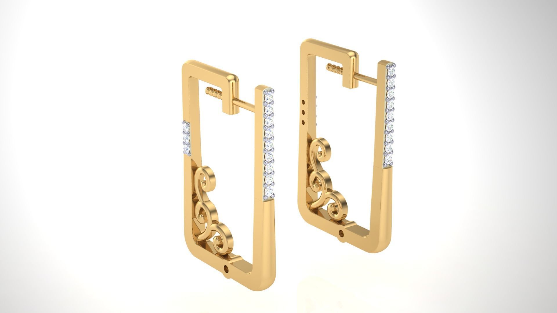 Geometric Theme Diamond Earrings obj stl 3dmf renders details 3D print model_2