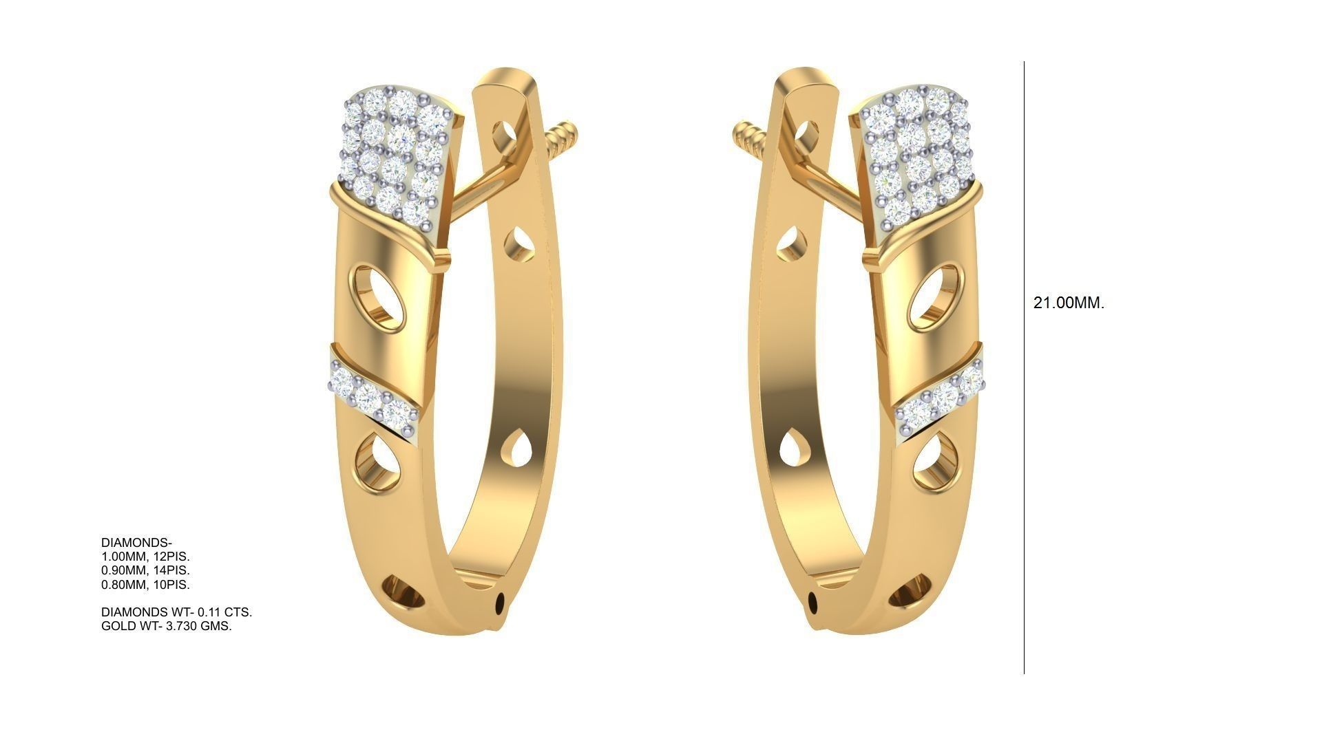 Geometric Theme Diamond Earrings obj stl 3dmf renders details 3D print model_3