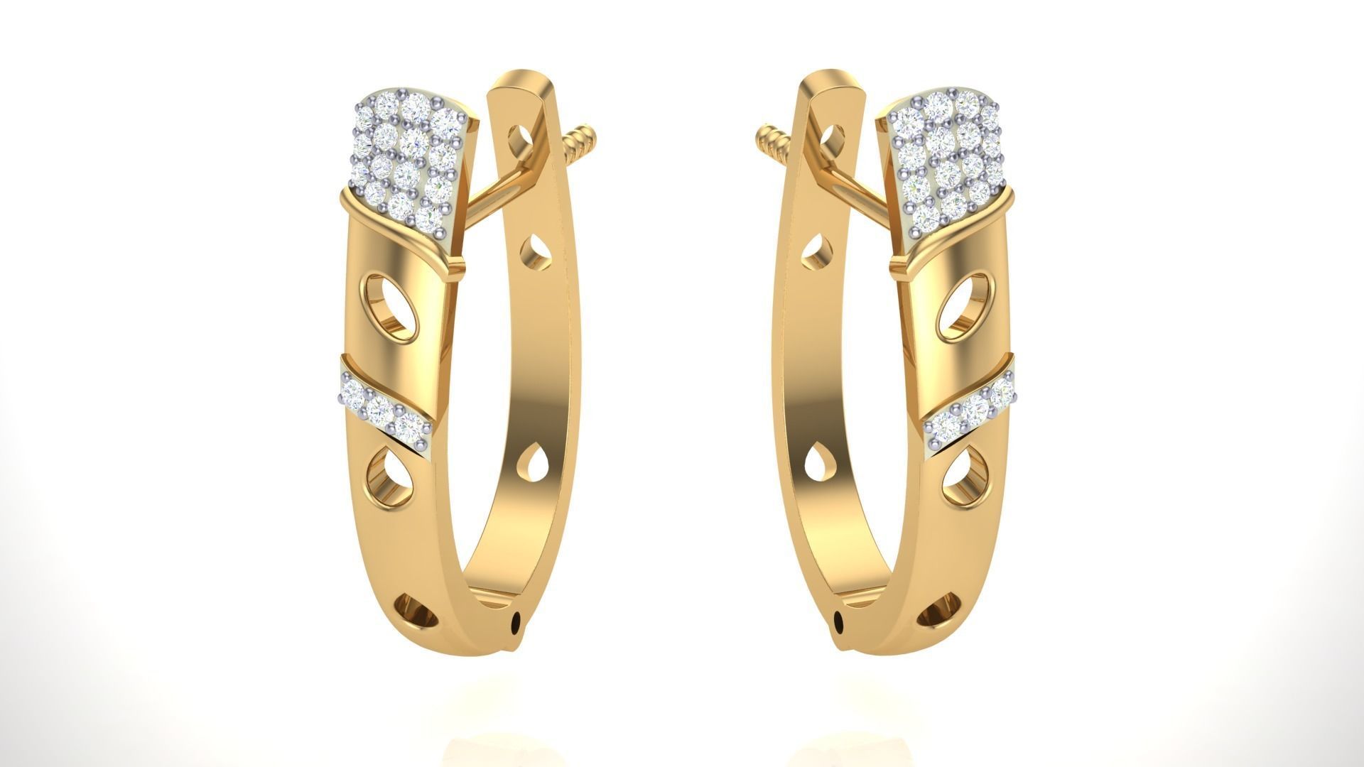 Geometric Theme Diamond Earrings obj stl 3dmf renders details 3D print model_2