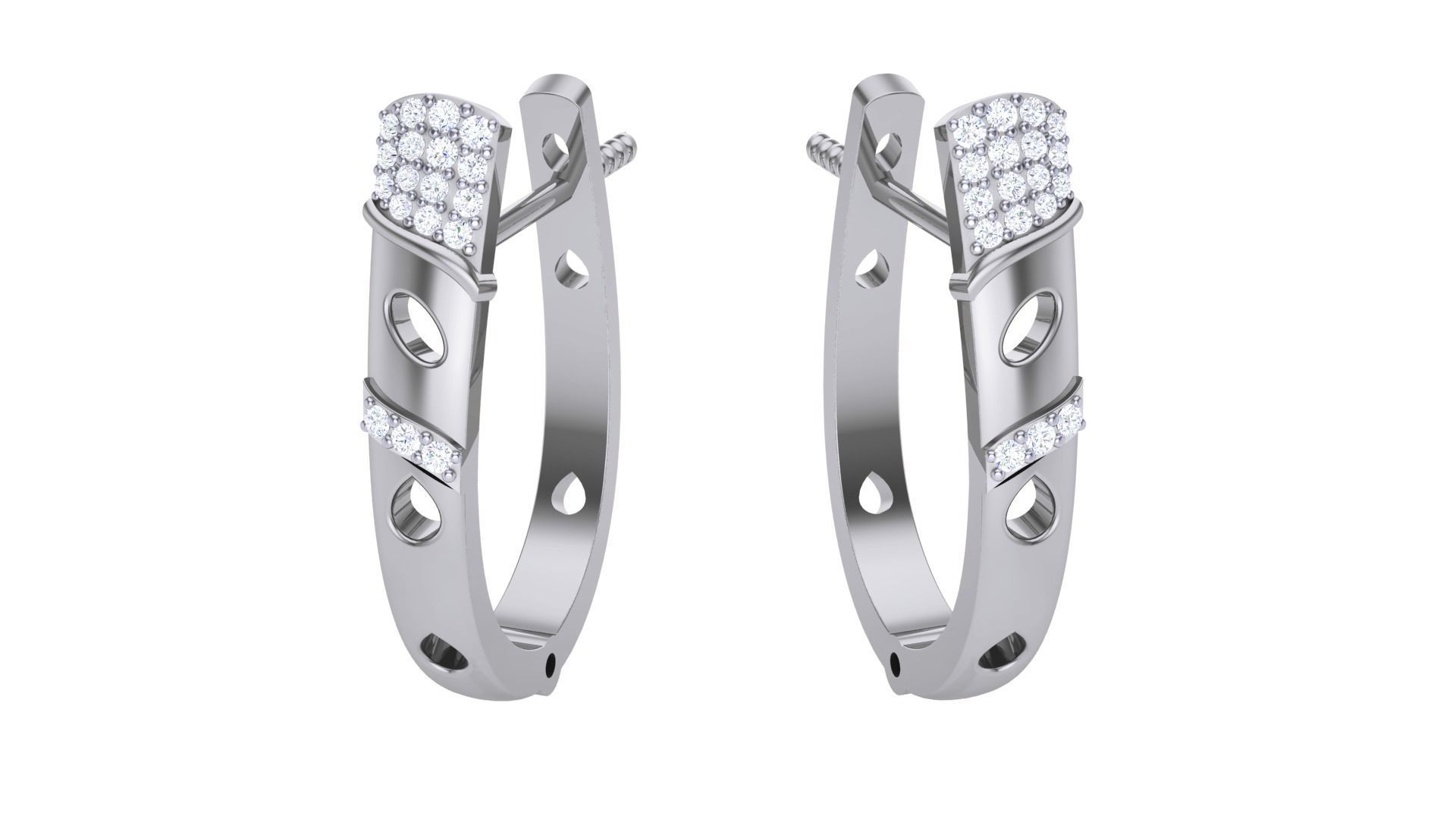 Geometric Theme Diamond Earrings obj stl 3dmf renders details 3D print model_1