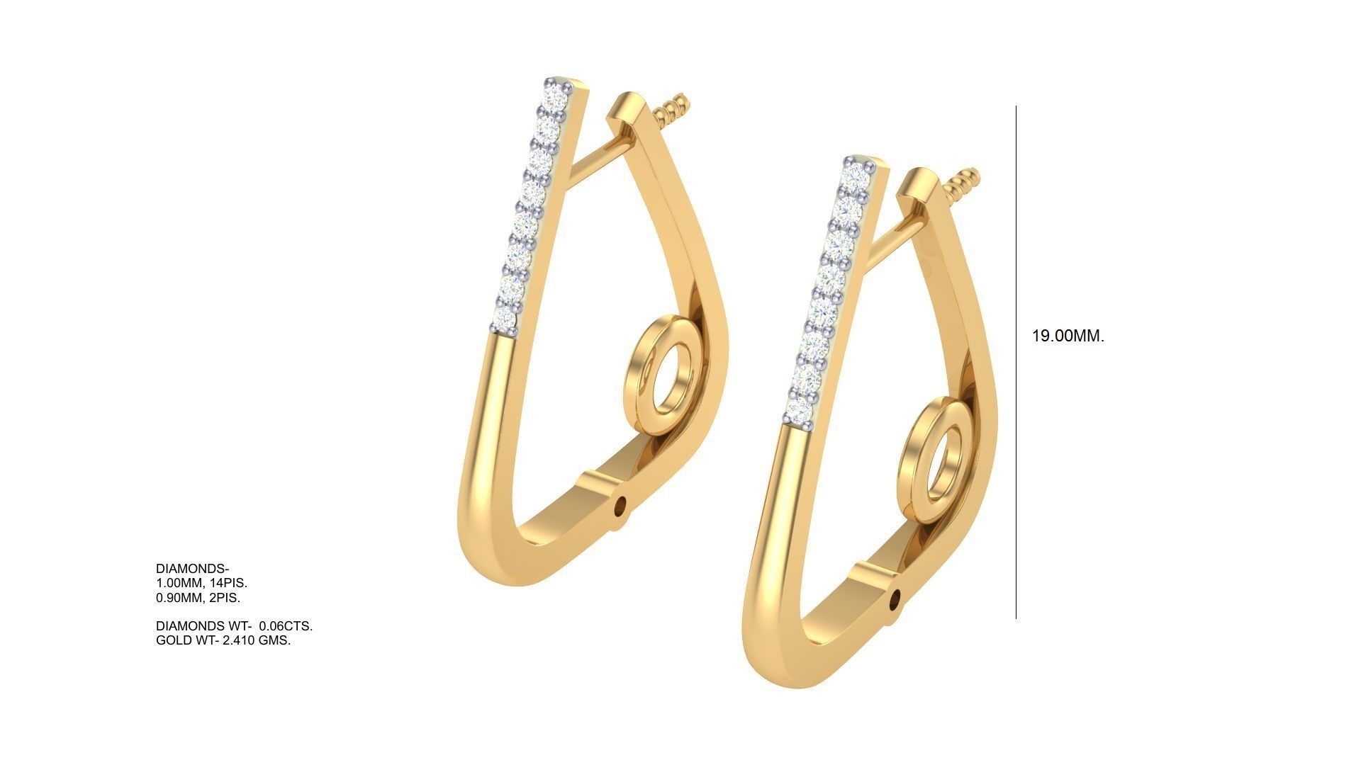 Geometric Theme Diamond Earrings obj stl 3dmf renders details 3D print model_3